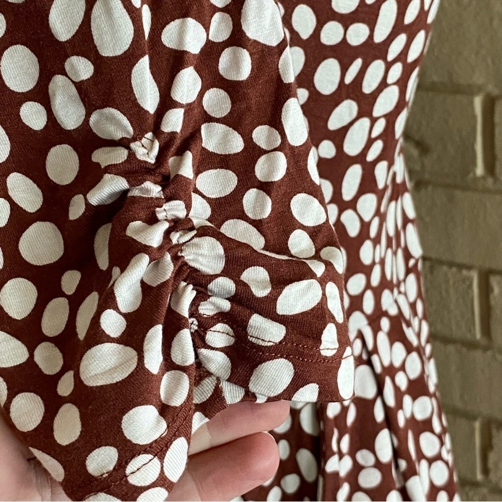 BODEN Soft Stretch Brown Polka Dot Button Jersey Casual Dress Size US 4 P - Picture 5 of 12